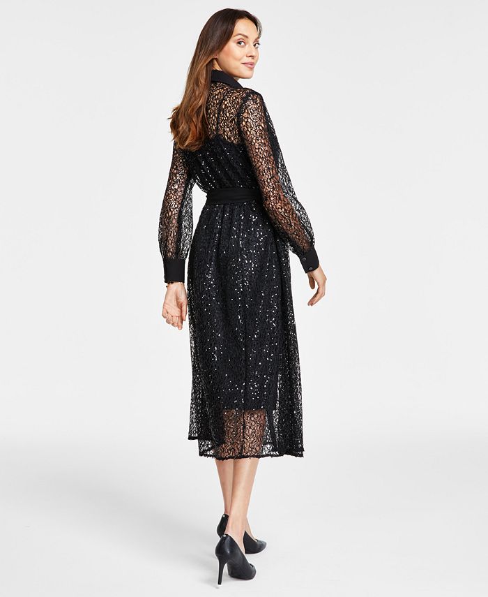 Anne Klein Women's Button-Front A-Line Sequin Lace Dress, Created for ...