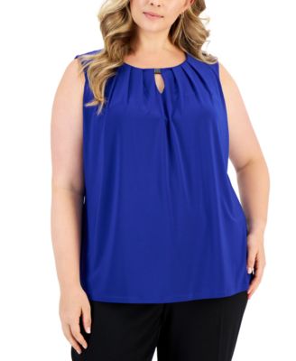 Kasper - Plus Size Pleated Crewneck Sleeveless Top
