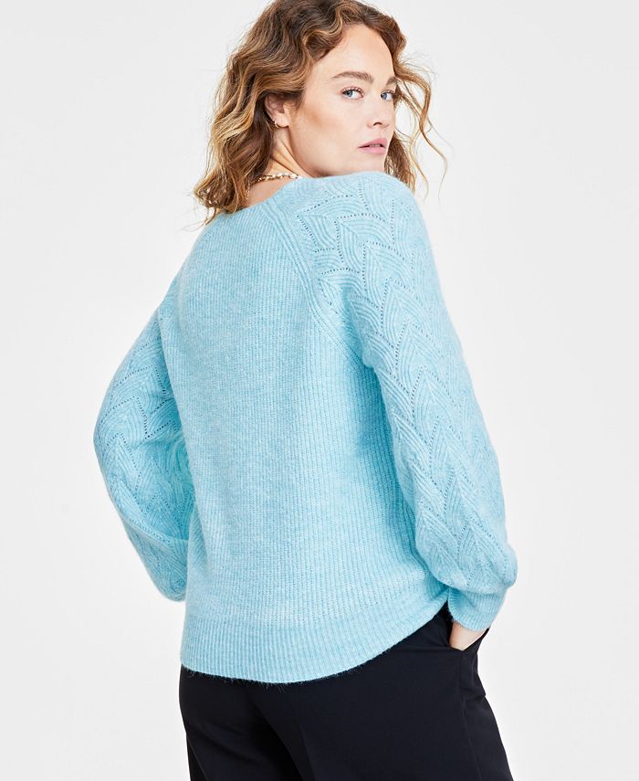 On 34th Women's V-Neck Pointelle-Sleeve Sweater, Created for Macy's ...