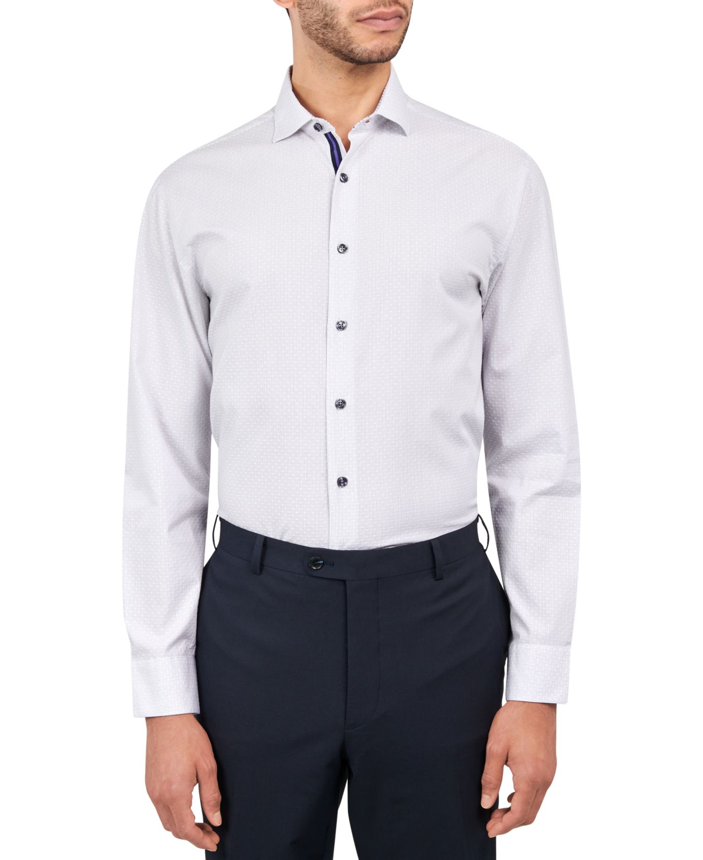 Мужская рубашка MICHELSONS OF LONDON Regular-Fit Fine Stripe Dress Shirt, цвет: Белый чёрный — фото 1