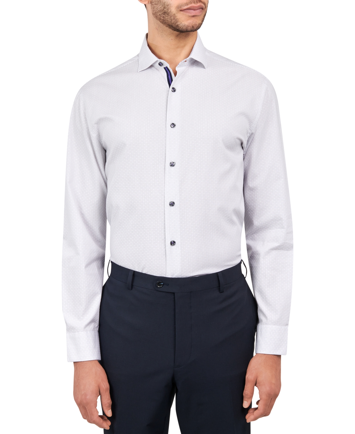 Men's Regular-Fit Fine Stripe Dress Shirt - White Black
