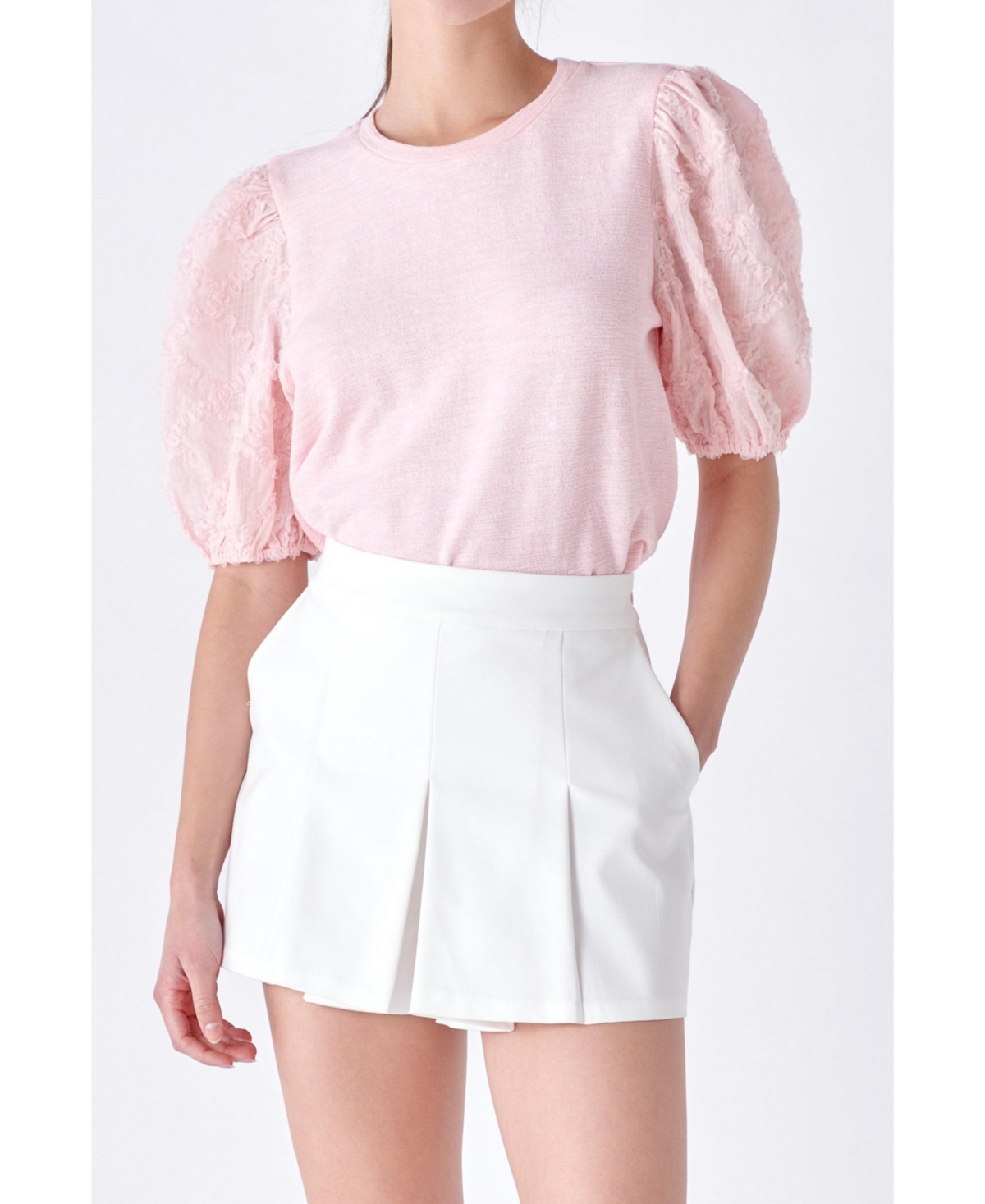 English Factory Women's Texture Mixed Media Top In Pink