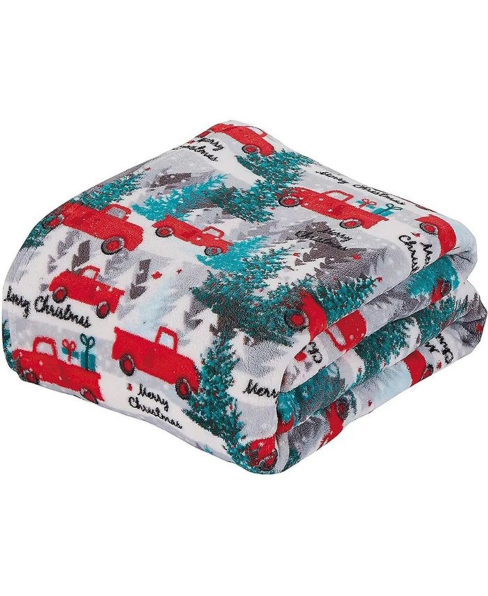 Kate Aurora Merry Christmas Red Pickup Trucks Ultra Soft & Plush Throw