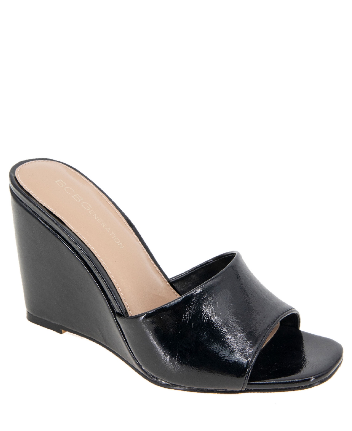 Shop Bcbgeneration Women's Giani Slip-on Wedge Sandal In Black Patent