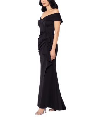Petite Off-The-Shoulder Ruffle Gown 
