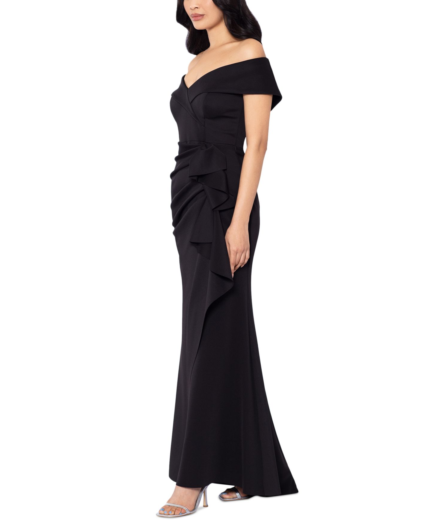 Женские платья XSCAPE Petite Scuba Off-The-Shoulder Gown, цвет: Чёрный — фото 2