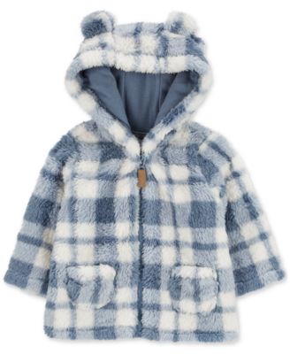 Carter's - Baby Boys Plaid Faux-Sherpa Hooded Cardigan