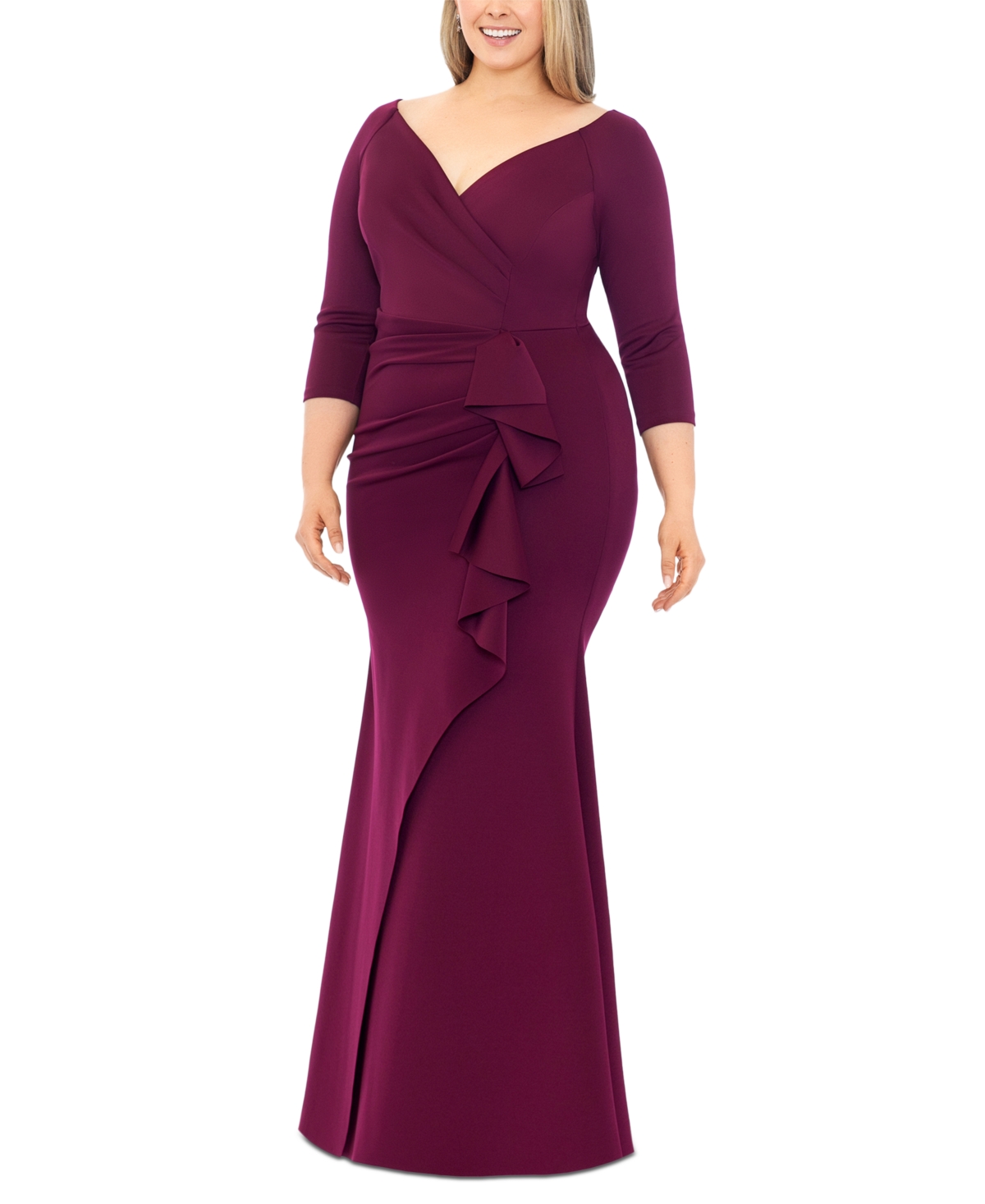 Xscape Plus Size Side-Ruffle Ruched Gown