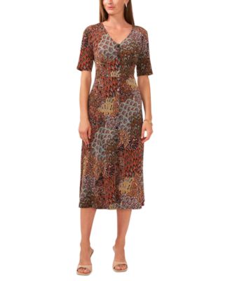 MSK Women's Printed Button-Front Midi Dress - Macy's