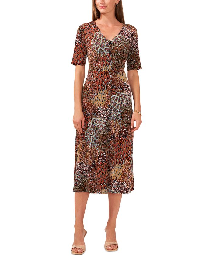 MSK Women's Printed Button-Front Midi Dress - Macy's