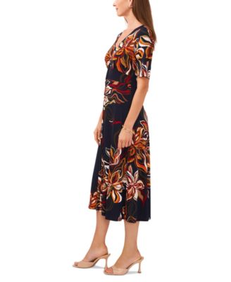 Women's Printed Button-Front Midi Dress