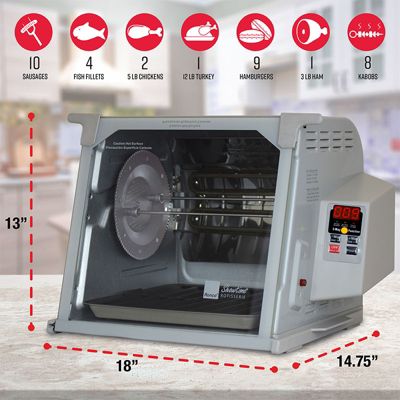 Digital Rotisserie Oven, Platinum Digital Design, Large Capacity (15lbs) Countertop Oven, Multi-Purpose Basket for Versatile Cooking
