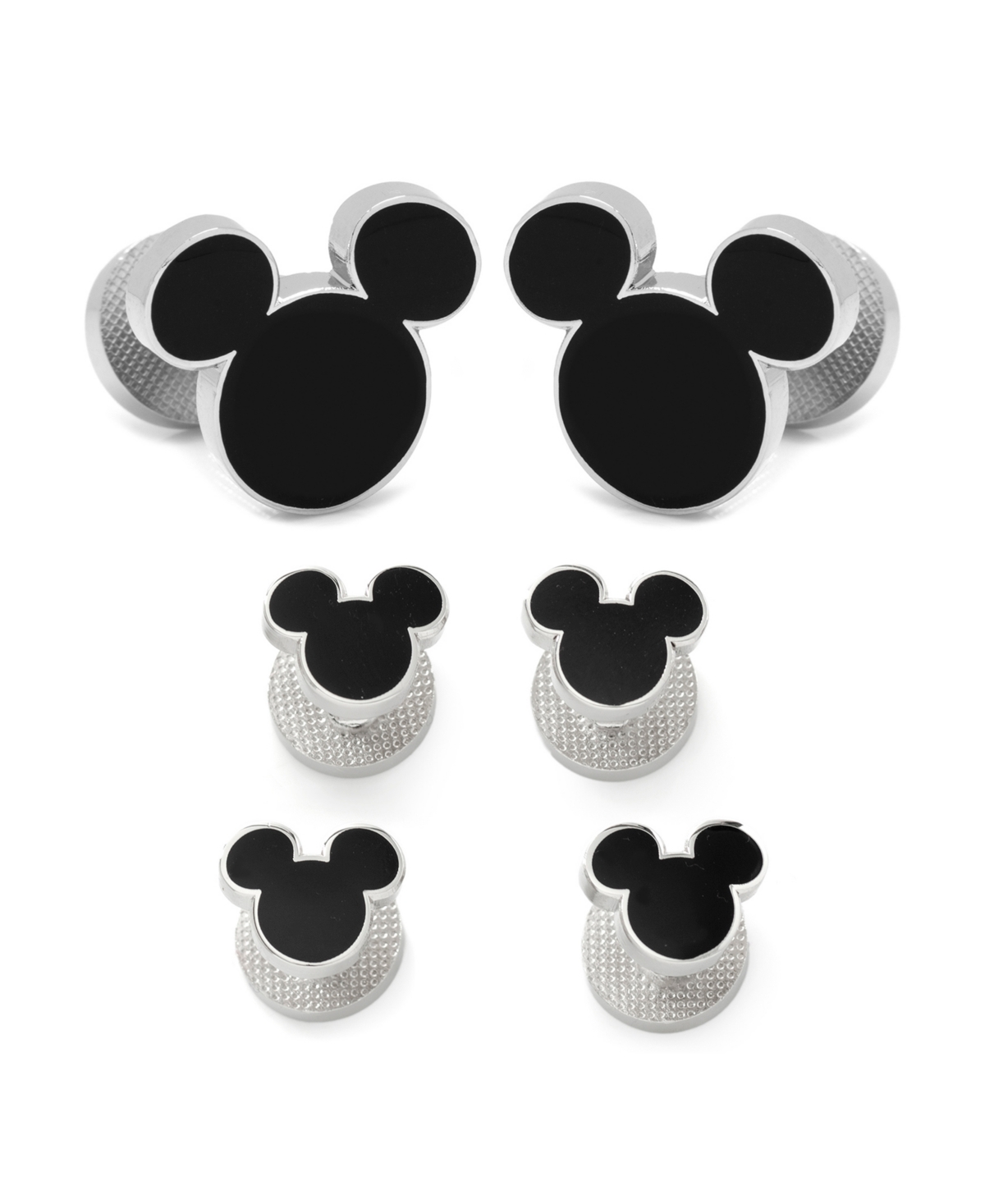 Men's Mickey Mouse Silhouette Cufflinks and Stud Set, 6 Piece Set - Black