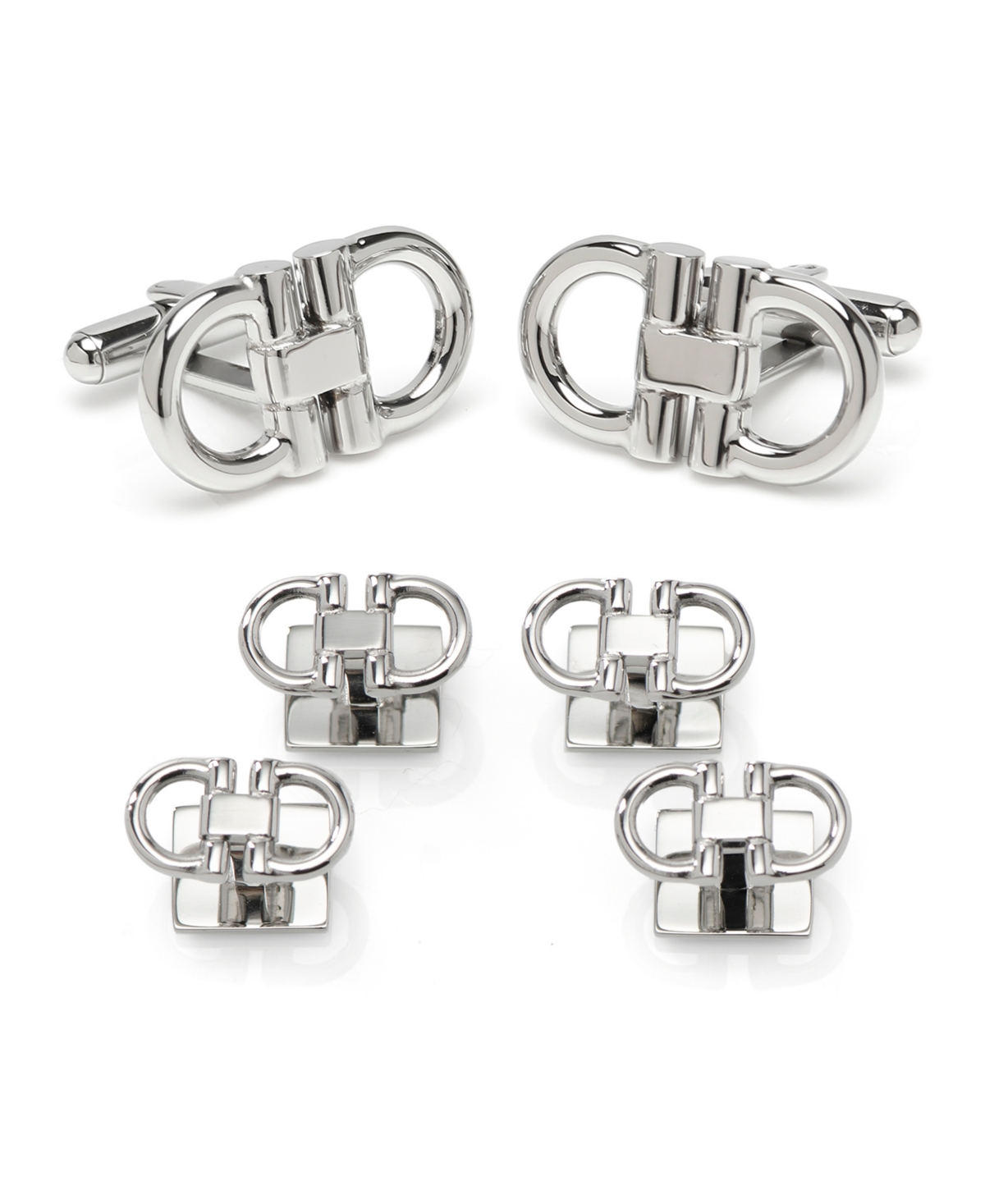 Ox & Bull Trading Co. Men's Horse Bit Stainless Steel Cufflinks And Stud Set, 6 Piece Set In Silver