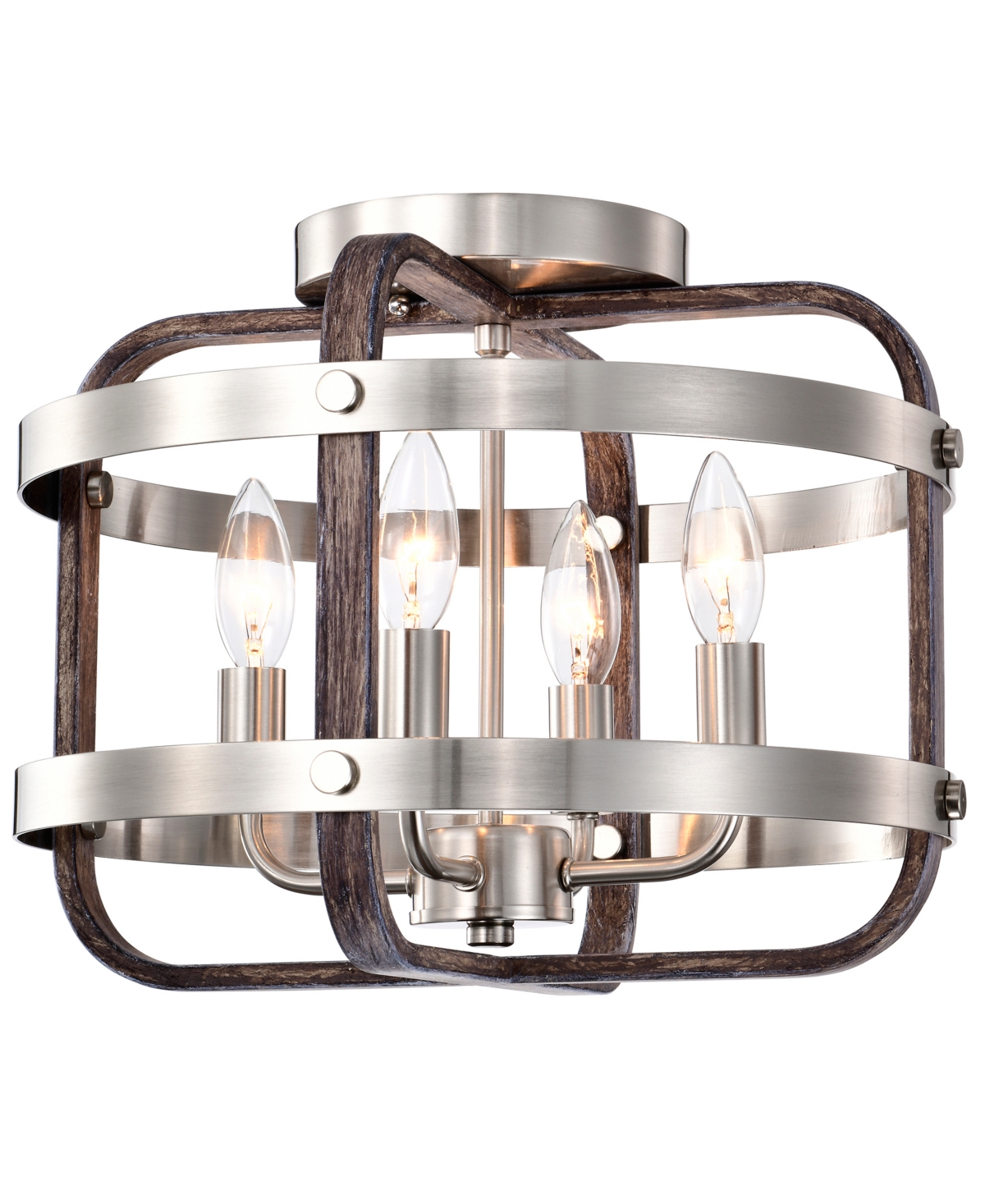 Home Accessories Kasia 14" 4-light Indoor Flush Mount With Light Kit In Satin Silver And Faux Wood Grain