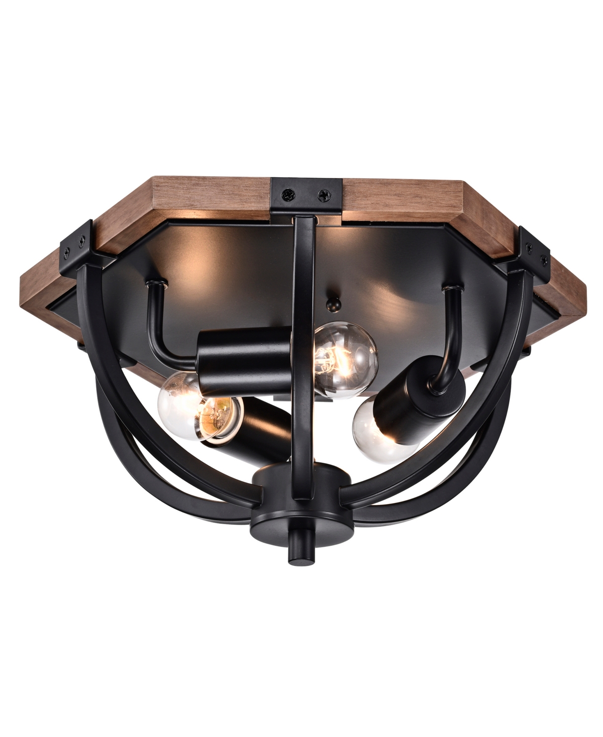 Home Accessories Fiona 12" 3-light Indoor Flush Mount With Light Kit In Matte Black And Faux Wood Grain