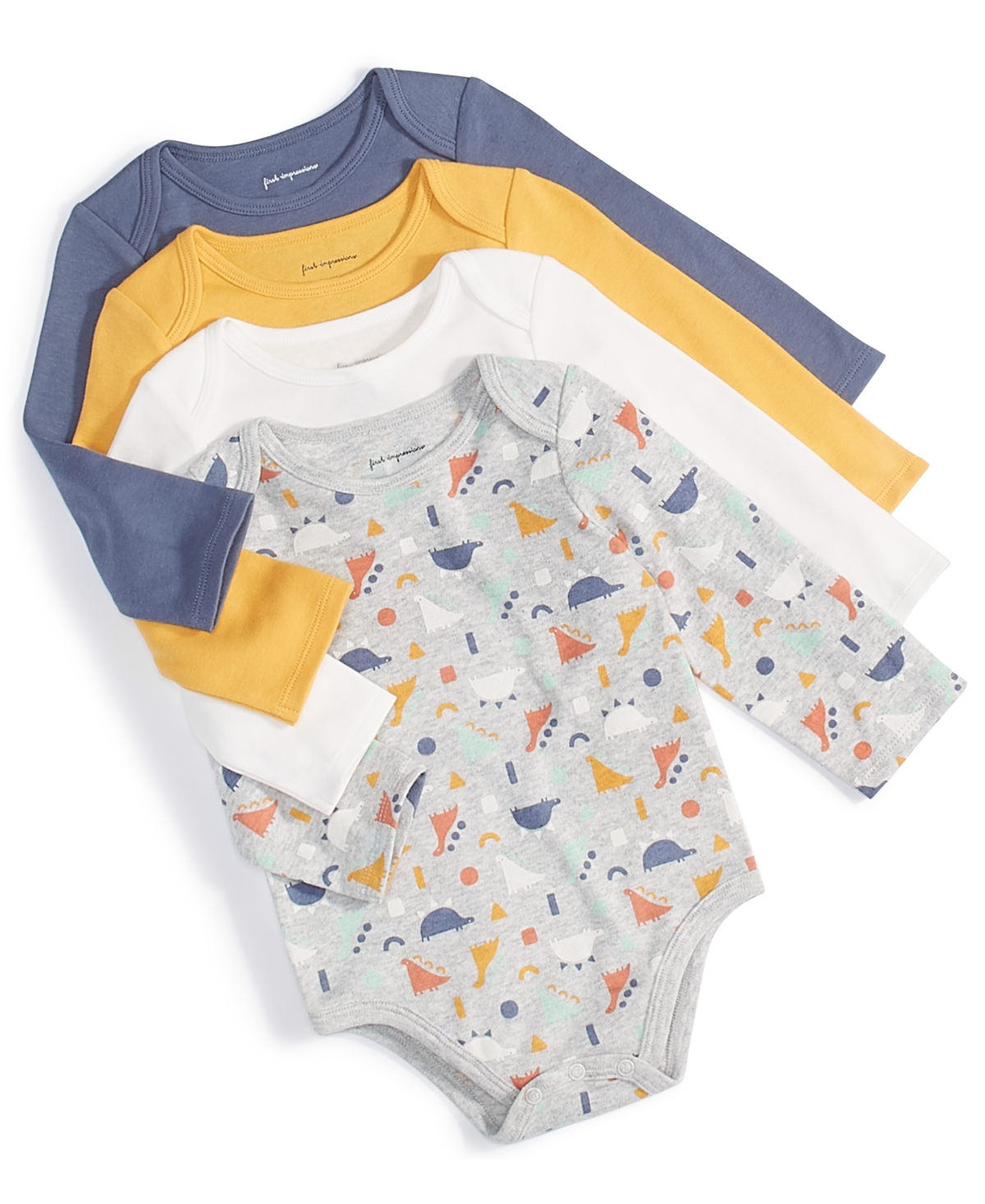 First Impressions Baby Boys Dinosaur Geo Bodysuits, Pack Of 4, Created For Macy's In Slate Hthr