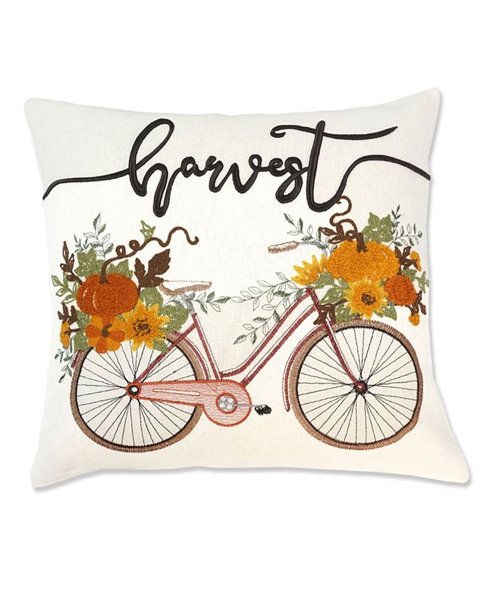 Harvest Bicycle on Herringbone Base Decorative Pillow 20 x 20