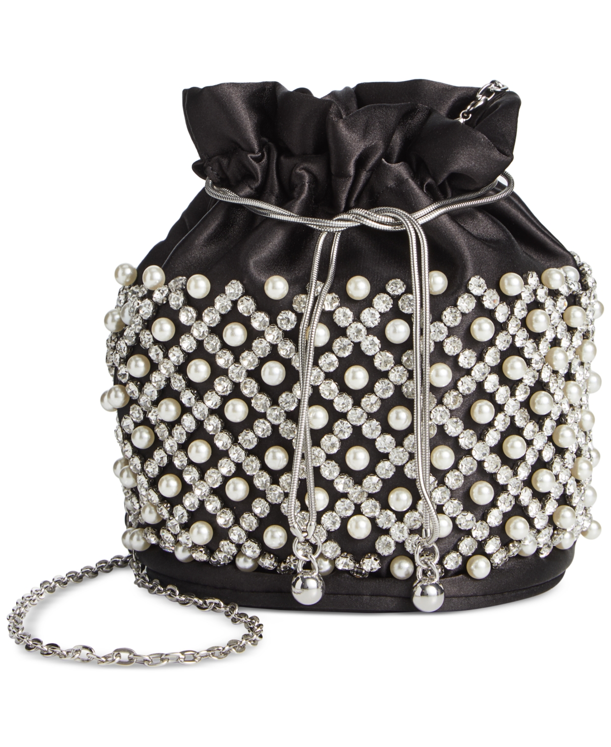 Drawstring Embellished Pearl Bucket Bag, Created for Macy's - Silver