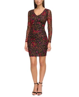GUESS - Women's Floral-Print Long-Sleeve Mini Dress