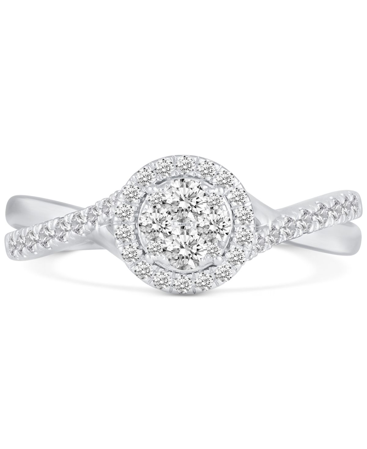 Diamond Halo Cluster Twist Shank Engagement Ring (1/2 ct. t.w.) in 14k- White Gold