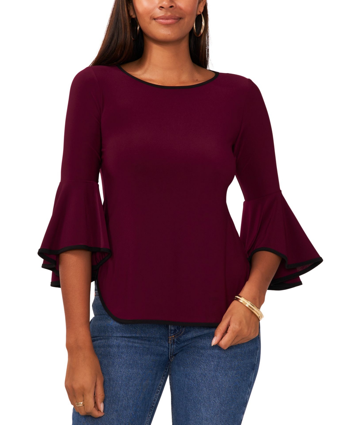 Sam & Jess Women's Cozy Crewneck Bell Sleeve Sweater In Mulberry Solid