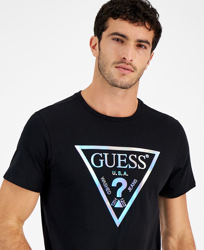 GUESS Men's Iridescent Foil Logo-Print Crewneck T-Shirt - Macy's