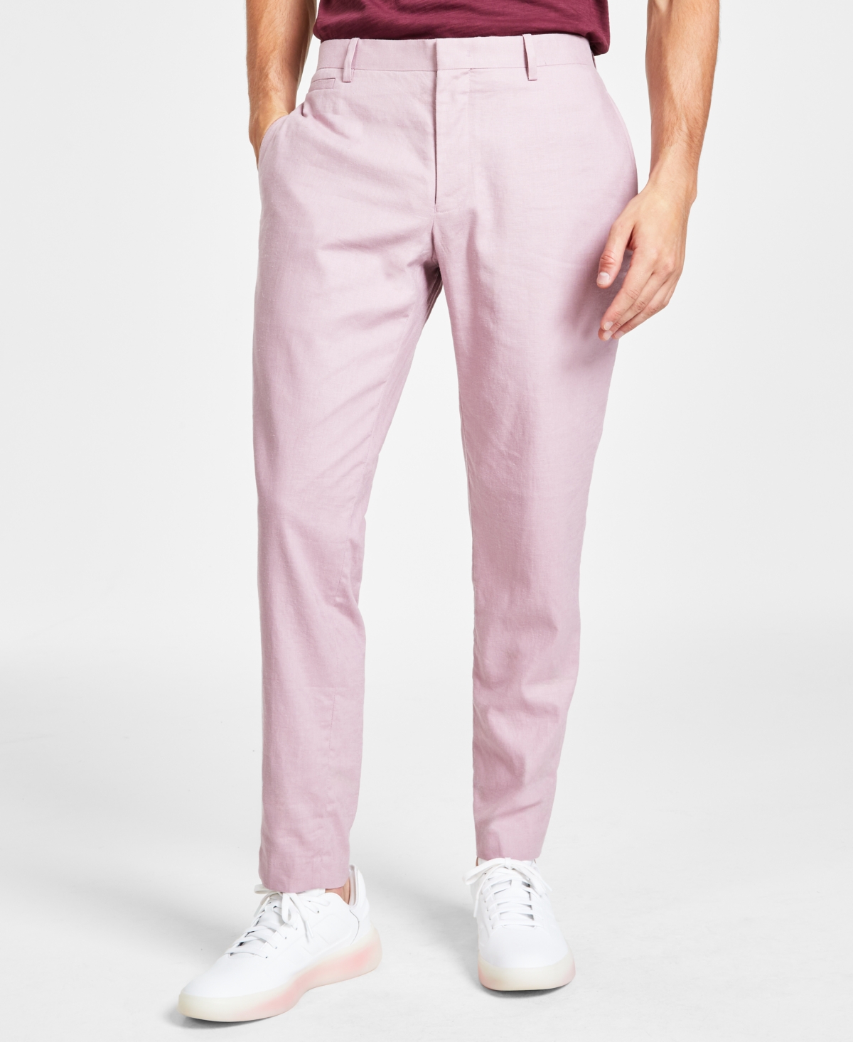 Men's Slim-Fit Linen Blend Suit Pants, Created for Macy's - Stone Block