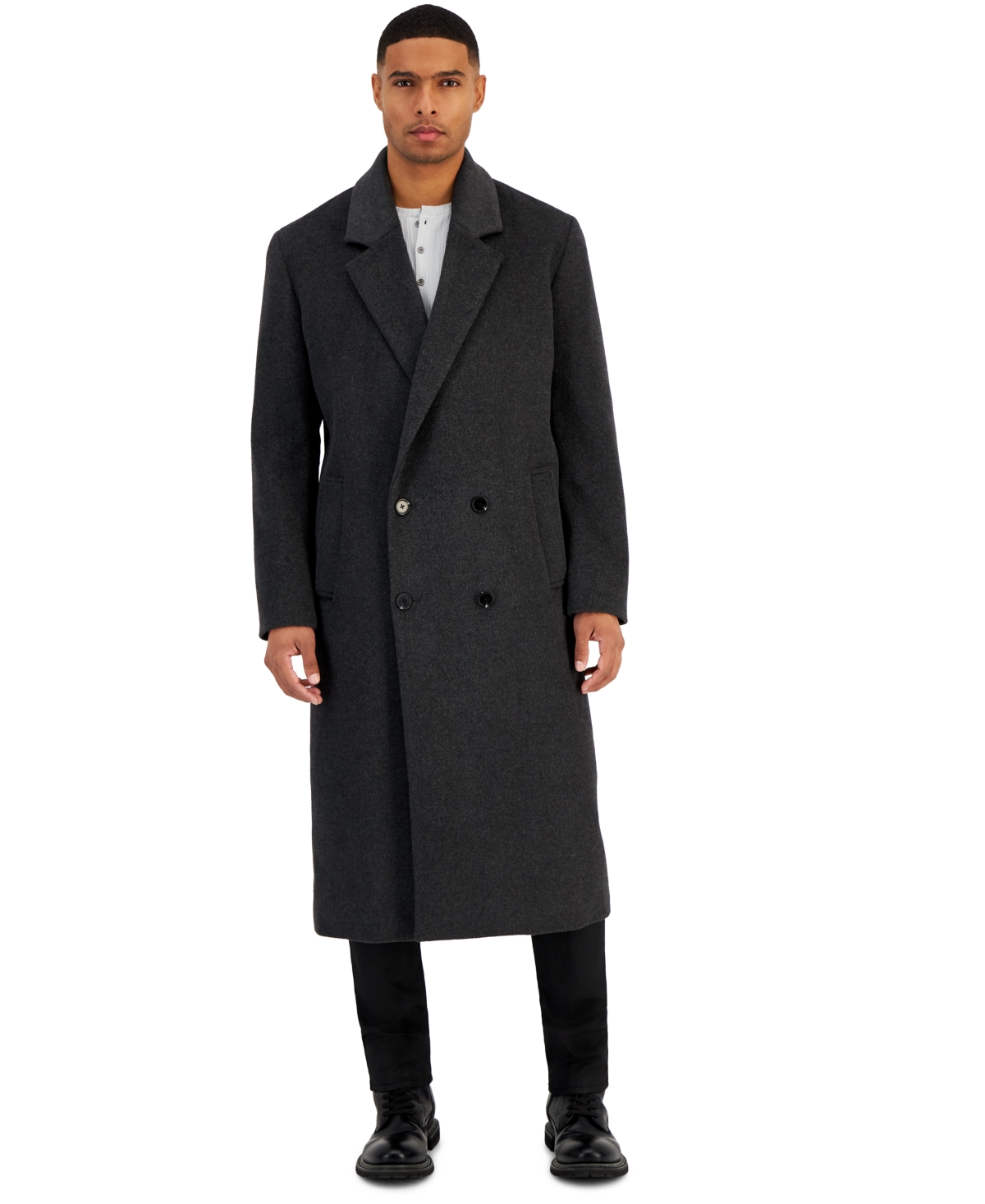 INC Men's Conall Wool Topcoat, Created for Macy's - Hthr Onyx B