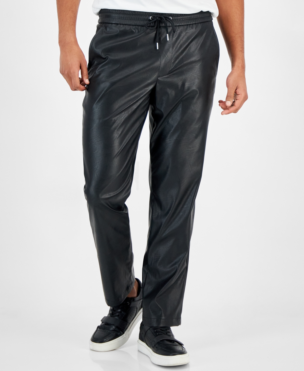INC Men's Slim-Fit Matte Tapered Pants, Created for Macy's - Deep Black