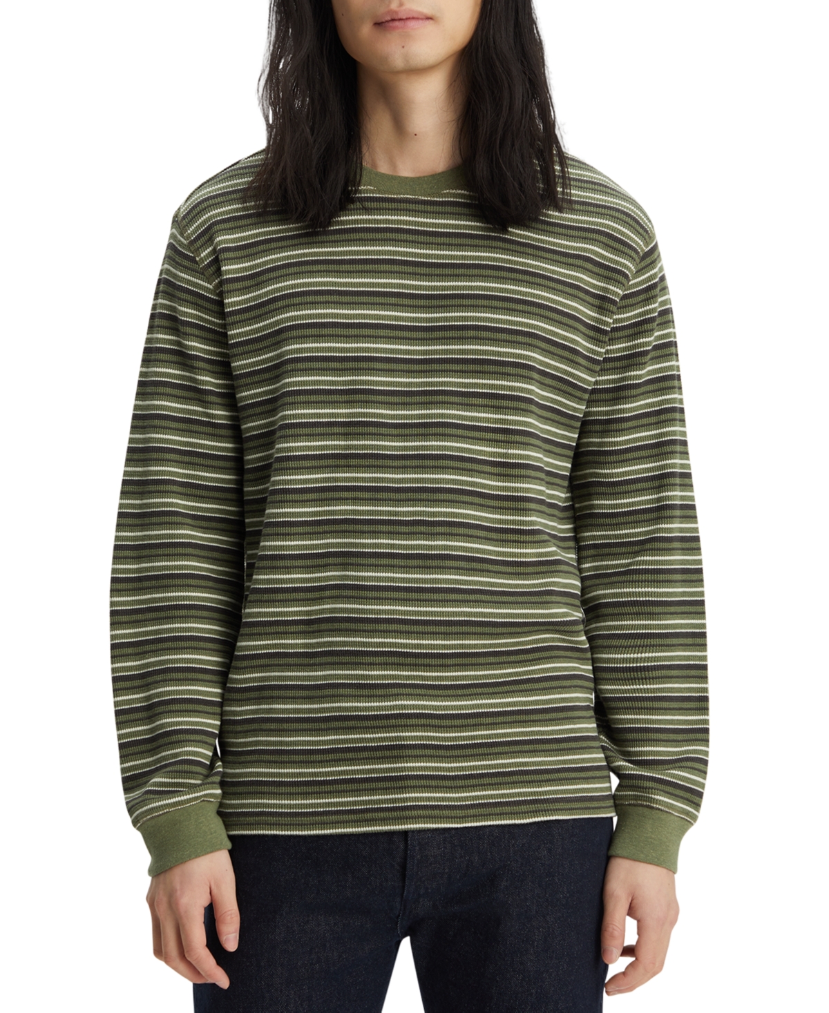 Levi's Men's Waffle Knit Thermal Long Sleeve T-shirt In Olivine Stripe