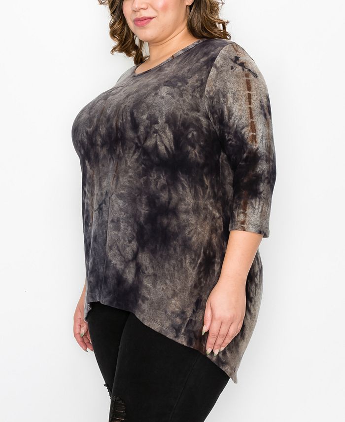 COIN 1804 Plus Size Tie Dye Cozy 3/4 Sleeve Button Back Top - Macy's