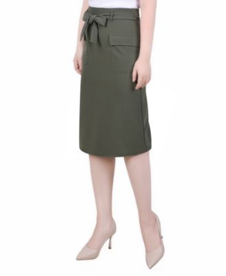 Petite Slim Belted Scuba Crepe Skirt