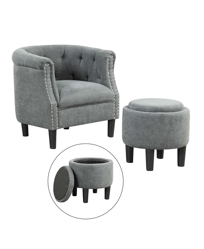 Costway Modern Accent Chair with Ottoman Armchair Barrel Sofa