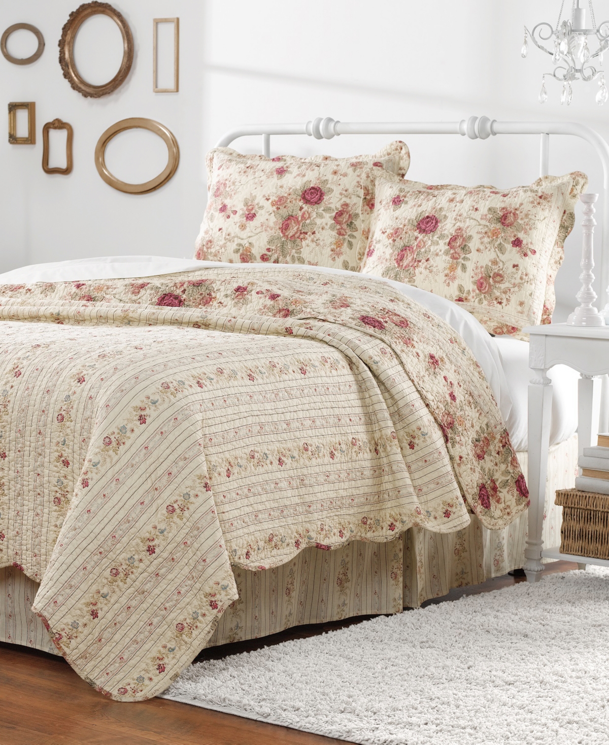 Shop Greenland Home Fashions Antique-like Rose 100% Cotton Reversible 4 Piece Quilt Set, Twin/xl In Ecru