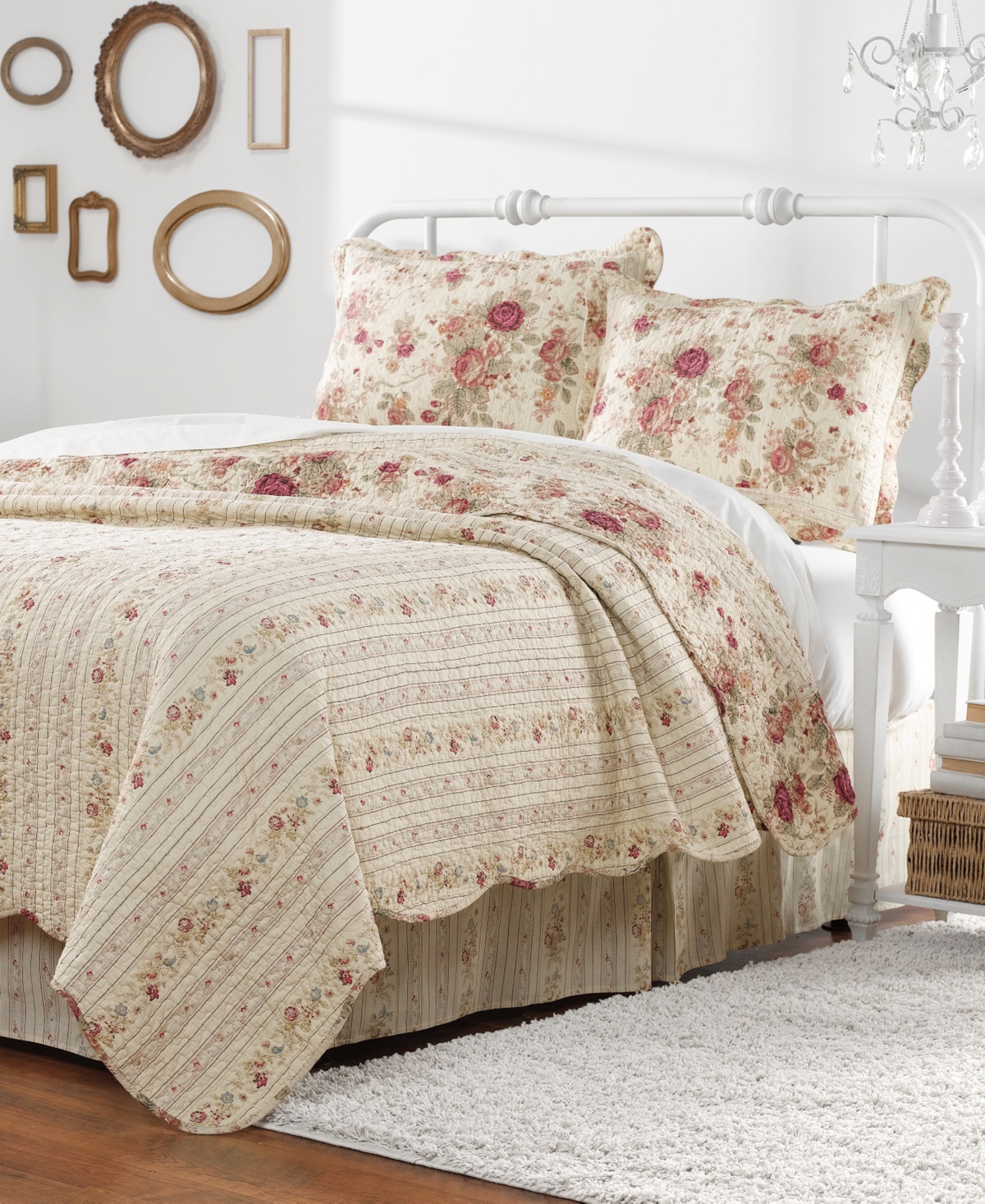 Greenland Home Fashions Antique Rose 100% Cotton Reversible 4 Piece Quilt Set, Twin/twin Xl In Blue