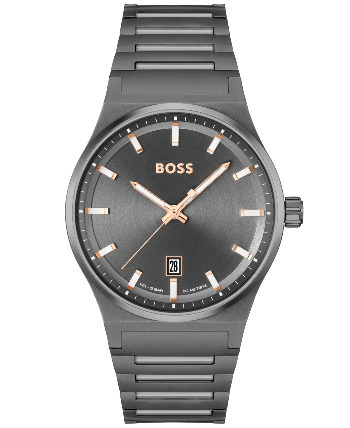Shop Hugo Boss Boss Men's Candor Quartz Basic Calendar Ionic Plated Gray Steel Watch 41mm