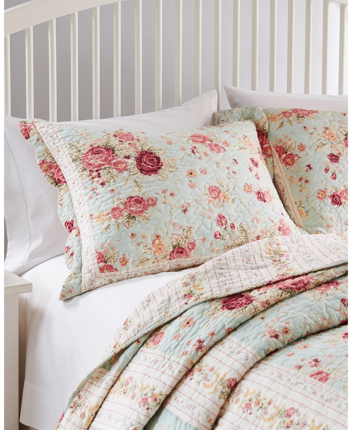 Greenland Home Fashions Antique Rose 100% Cotton Reversible 2 Piece Quilt Set, Twin/twin Xl In Blue