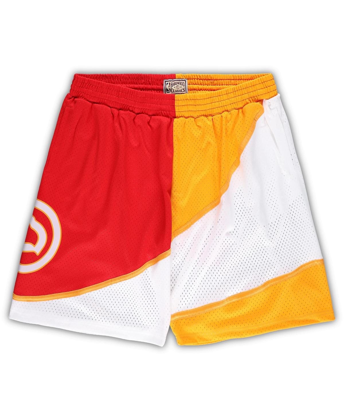 Men's Mitchell & Ness Yellow, Red Atlanta Hawks Big and Tall Hardwood Classics Split Swingman Shorts - Yellow, Red