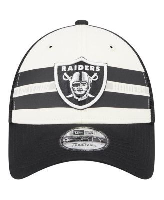 Men's Cream, Black Las Vegas Raiders Team Stripe Trucker 9FORTY Snapback Hat