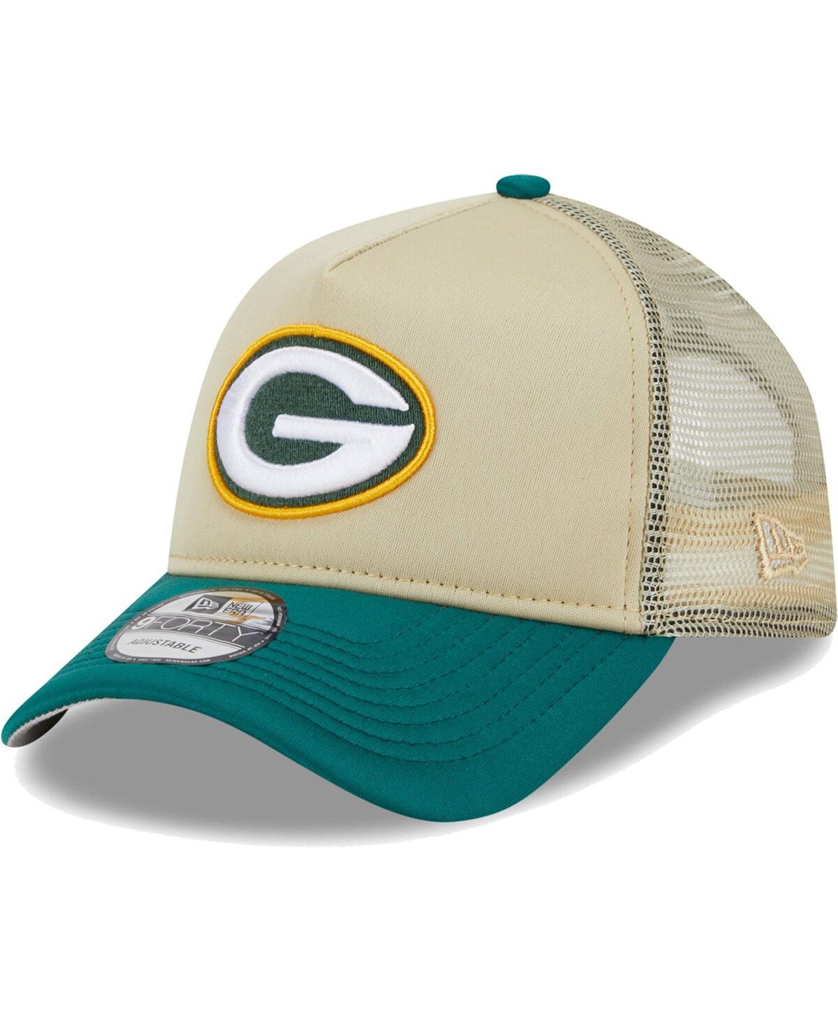 New Era Men's  Tan, Green Green Bay Packers All Day A-frame Trucker 9forty Adjustable Hat In Tan,green