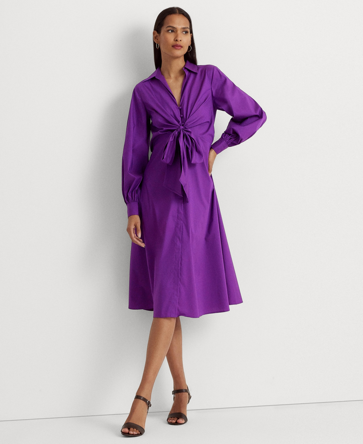 Lauren Ralph Lauren Women's Tie-front Cotton-blend Shirtdress In Purple Agate