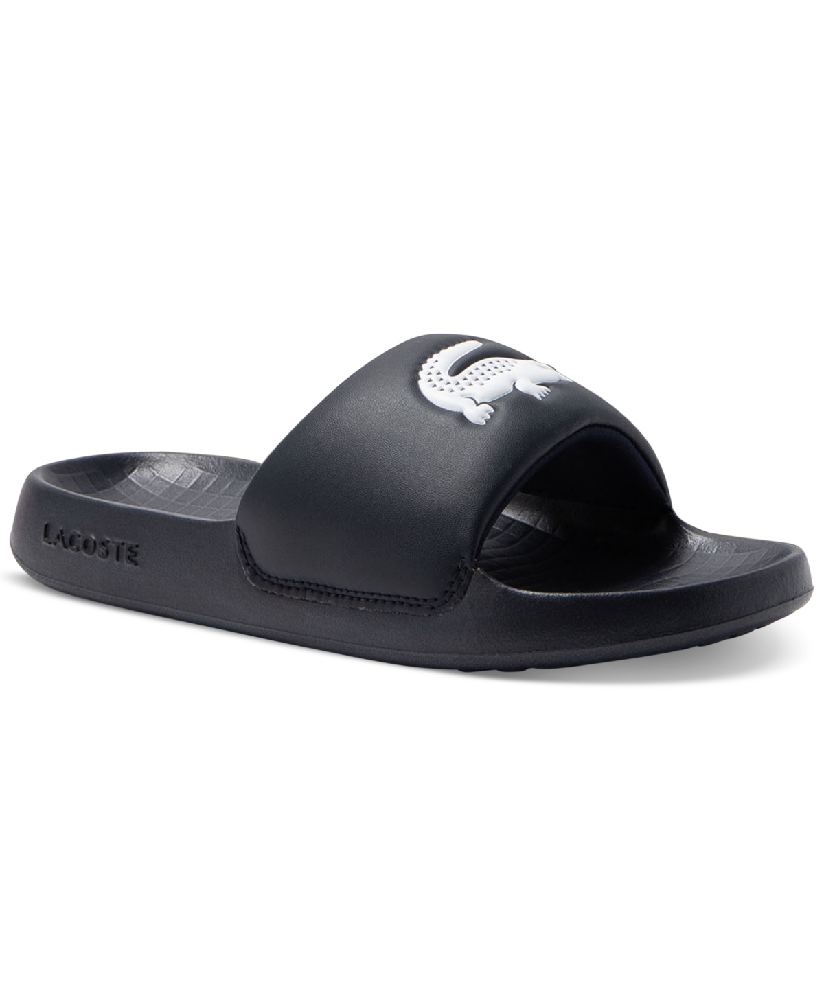 Shop Lacoste Men's Croco 1.0 Slip-on Slide Sandals In Black,white
