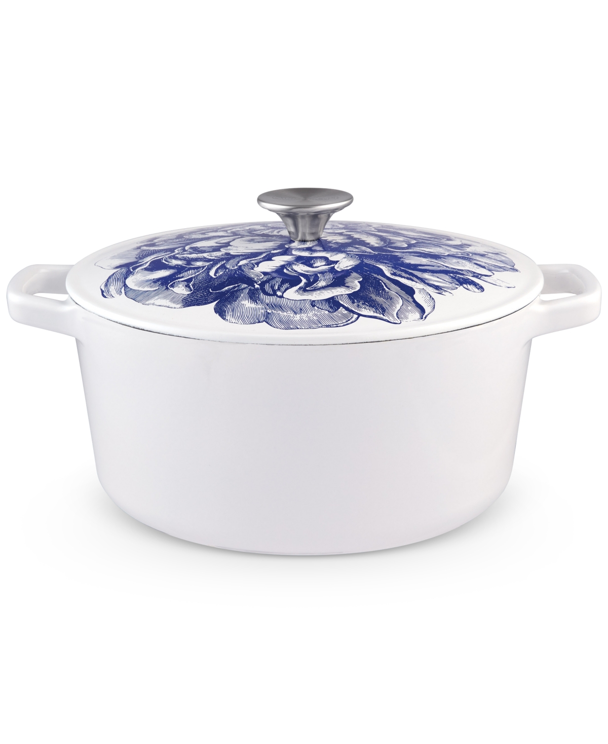 Cuisinart Caskata Enameled Cast Iron 5 Qt. Round Casserole In White With Blue Accents