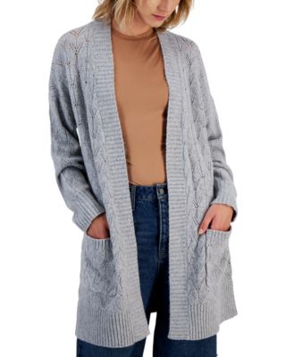 Pink Rose - Juniors' Cozy Pointelle Stitch Cardigan Sweater