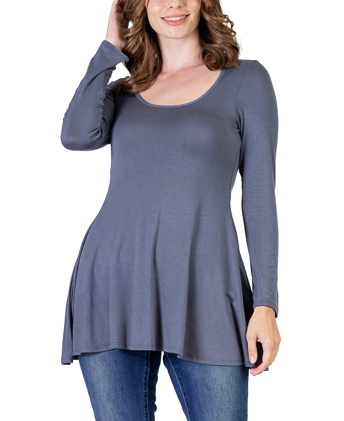 24seven Comfort Apparel Women's Long Sleeve Swing Style Flare Tunic Top