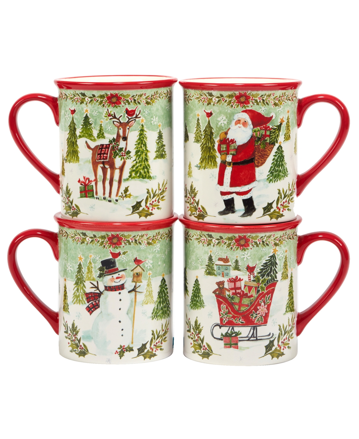 Certified International Joy Of Christmas 16 oz Mugs Set Of 4 In Red