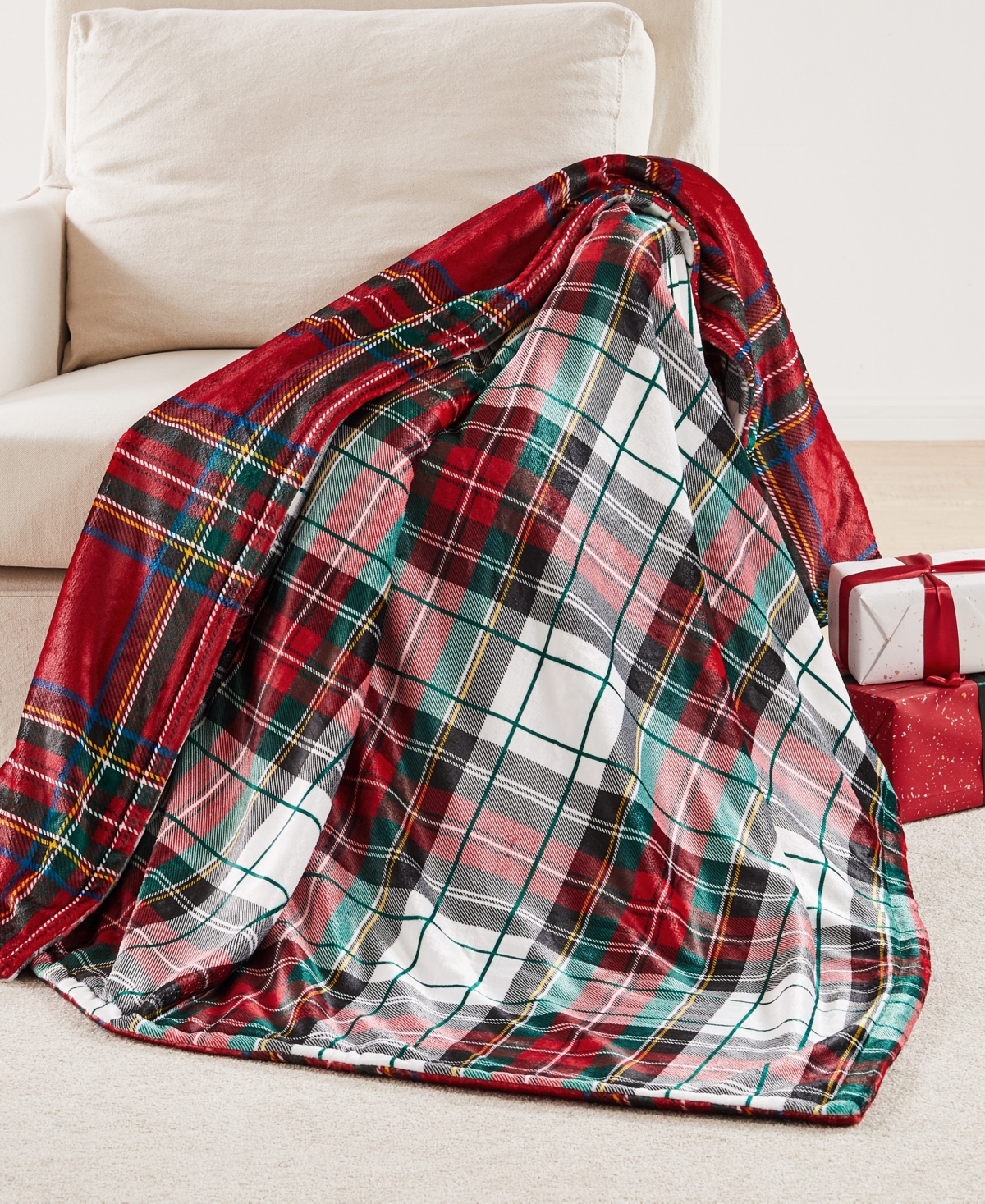 Levtex Spencer Red Plaid Oversized Reversible Throw, 68" X 68" In Multi