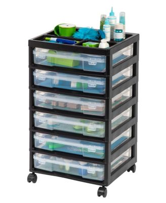 USA Fits 12" x 12" Paper, 6-Tier Scrapbook Rolling Storage Cart with Organizer Top for Papers Vinyl Tools Office Art and Craft Supplies Yarn Black Frame with 6 Clear Cases Built in Handle Wheels