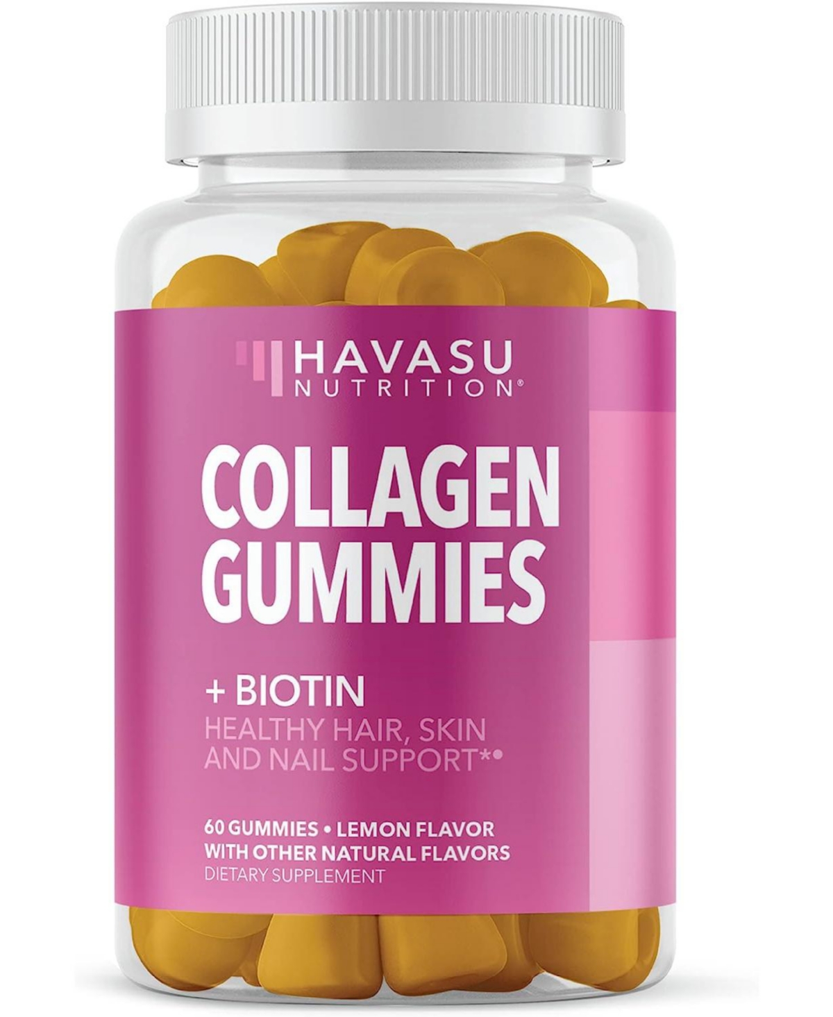 Collagen Gummies with 2,500mcg Biotin for Hair, Skin and Nails, 60 Lemon Gummies